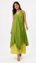 Layered Linen Dress with Asymmetric Hem - front view