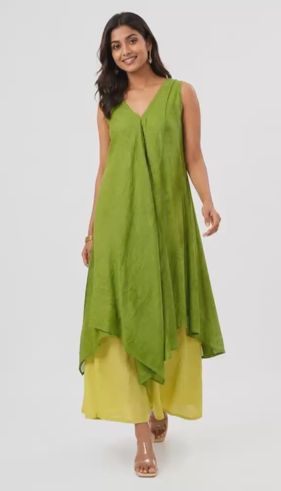 Layered Linen Dress with Asymmetric Hem